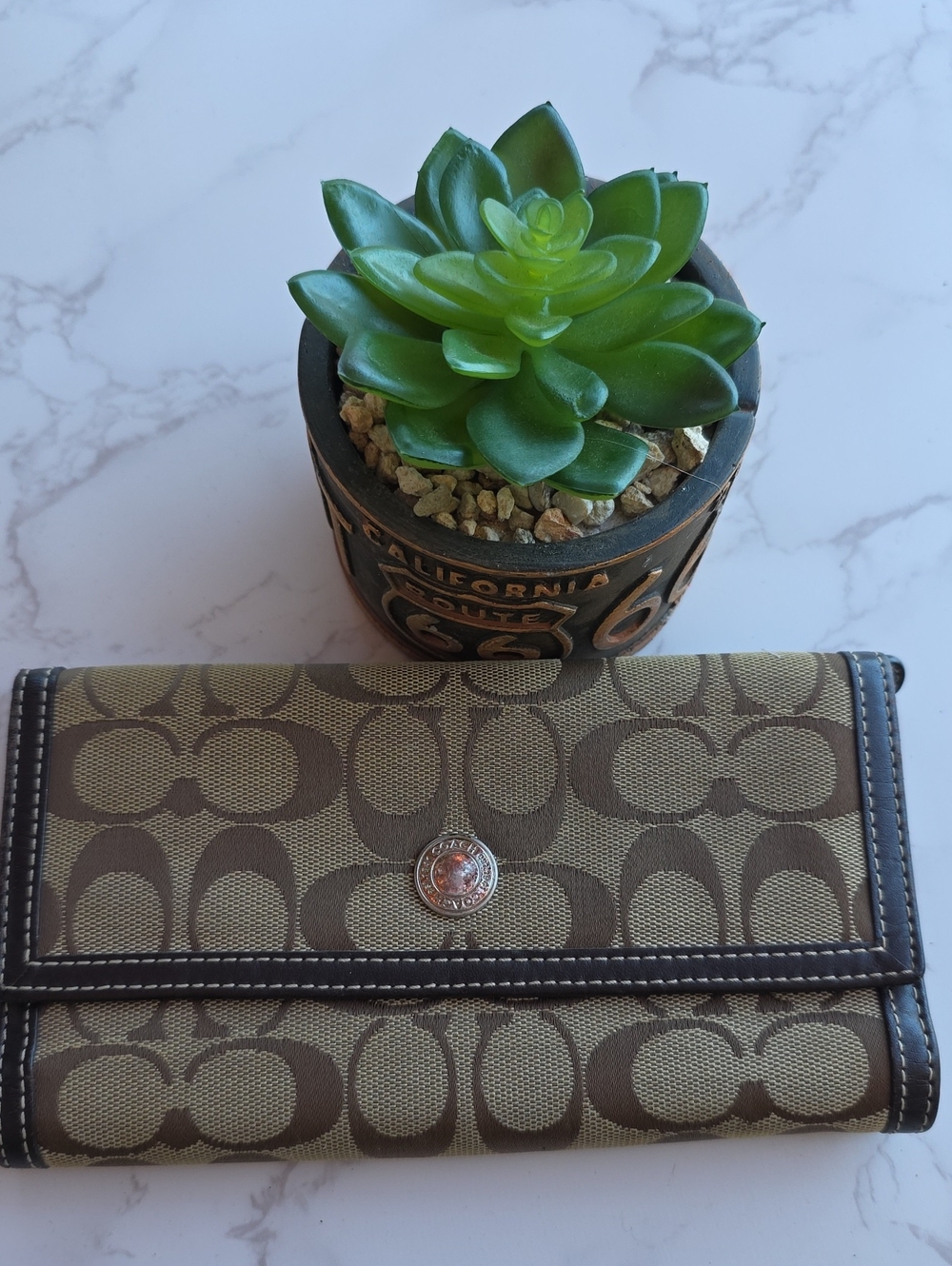 Coach Y2K Tan and Brown Signature Canvas Continental Wallet